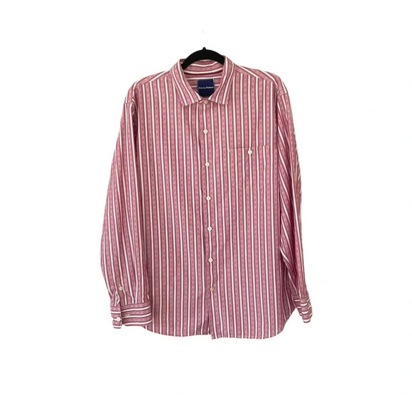Tommy Bahama Stripped Cotton Shirt Button Down Size L Long Sleeve Red White - Picture 10 of 10